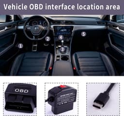 SnelShoppen - OBD2 Power Kabel voor Dashcam Type C, OBD Voeding Adapter met Schakelaar, 24 Uur Bewaking, USB Aansluiting voor Voertuig — thumbnail 3