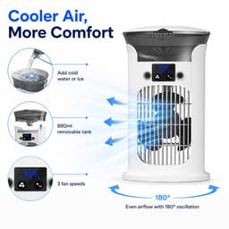 Mini Mobiele Aircooler 4 in 1 - Draagbare Luchtkoeler met 3 Snelheden - Luchtbevochtiger & Nachtlampje - Voor Kantoor, Slaapkamer en Camping - 880ml Watertank-Wit — thumbnail 5