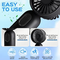 Set van 6 mini-ventilators, schattig en lichtgewicht, compact en draagbaar, 3 windsnelheden, USB-oplaadbaar, unisex, geschikt voor binnen- en buitengebruik, make-up en op reis (verkrijgbaar in zwart en wit). — thumbnail 4