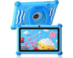 SnelShoppen - Kids Tablet 7 Inch Android 15 - Penta Core 6GB RAM 32GB ROM - Dubbele Camera - 2.4G+5G WiFi6 - Uitbreidbaar tot 128GB - Onderwijs Apps -