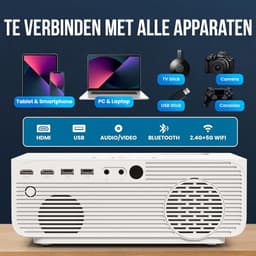 SnelShoppen - Mini Beamer 1080P Full HD - Draadloos Streamen - 15000 Lumen - Inclusief Projectiescherm en Tas - WiFi en Bluetooth - Perfect voor Feest — thumbnail 3