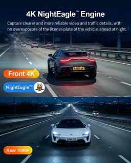 SnelShoppen - KAWA 2 Kanaal Dash Cam 4K + 1080P Voor- en Achterkant, Voice Control, GPS, 2K HDR, Parkeermodus, Wi-Fi 6, Voor Auto's, Dual Channel — thumbnail 2