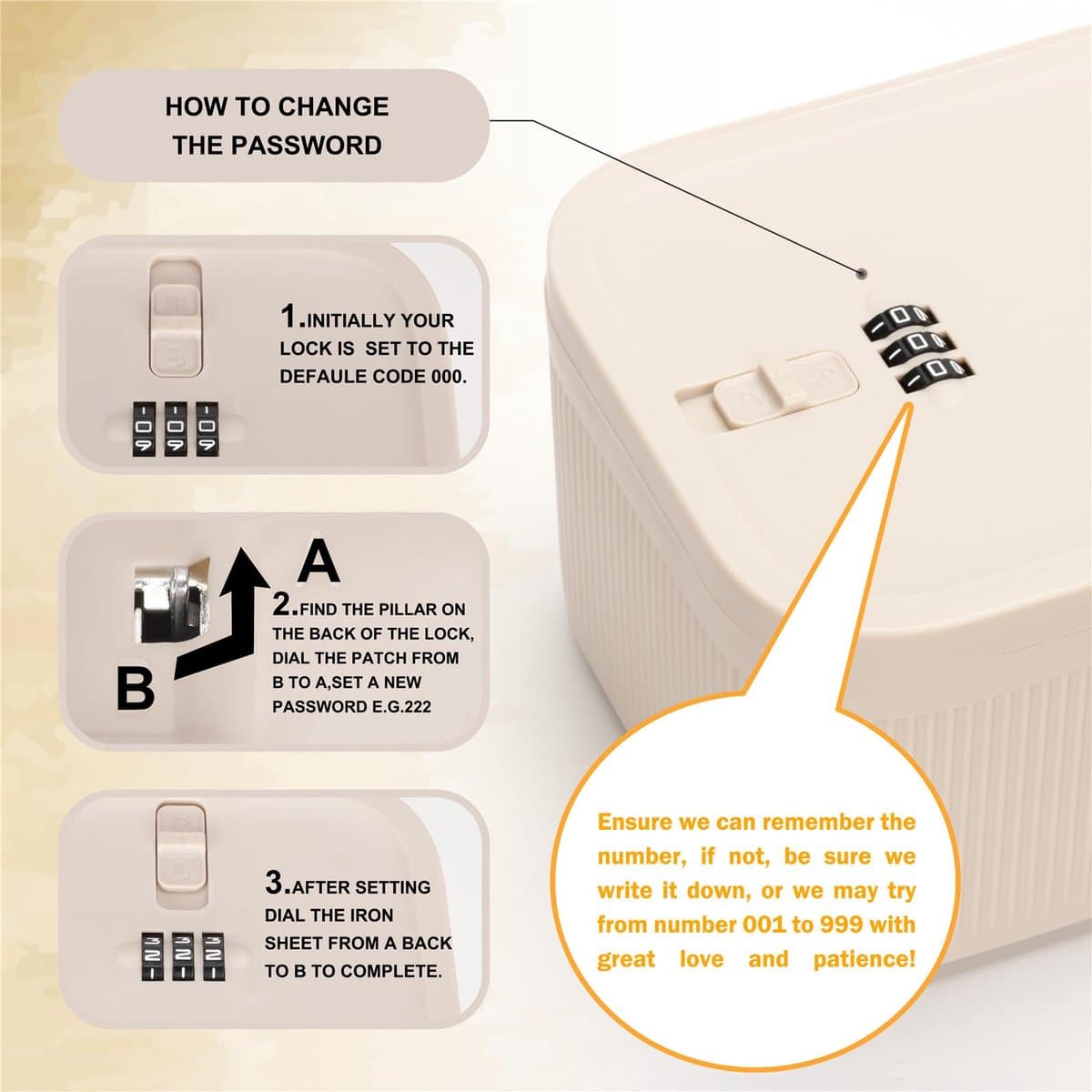 Thijox - Afsluitbare Opbergdoos voor Medicijnen & Mobiele Telefoon - Combinatieslotdoos voor Keuken, Thuis, School, Kantoor, Reizen - Beige - 23,9 x 1 — afbeelding 1
