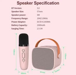 Mini Karaoke Machine voor Kinderen en Volwassenen – Bluetooth Karaoke Speaker met 1 Draadloze Microfoon – Roze – 4 Stemvervormers – TF/AUX – Oplaadbaar — thumbnail 3