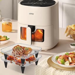 Airfryer rek - Heteluchtfriteuse mand - Gelijkmatig koken - Stapelbaar ontwerp - 3 stuks - Zilver — thumbnail 5