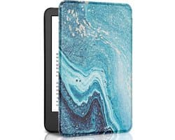 Kindle Hoes - E-reader Cover - Bescherming E-reader - Automatische Slaap/Waakfunctie - 6 inch - Blauwe marmer