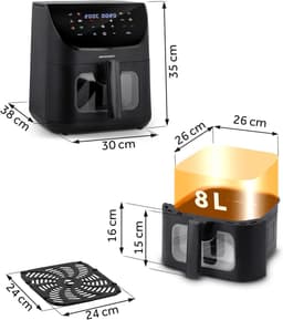 Airfryer XXL - Heteluchtfriteuse Frituurpan - Gezond Koken - Met Kijkvenster - 8 Liter - Zwart — thumbnail 3