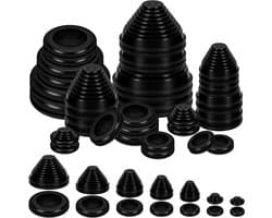 28 Stuks Rubber Grommets in 7 Maten, Zwarte Dubbelzijdige en Torenvormige Grommet voor Draadbescherming, Sluitrubber Plug en Grommet voor Bevestiging