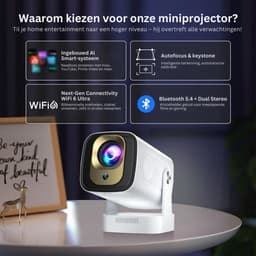 TopChoice® Mini Beamer - Home Cinema - Draagbare Projector - 4K 1080p - Wit — thumbnail 3