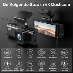 Dashcam Voor Auto - Ultra 4K- Voor en Achter Camera - Wifi & GPS - 10 Inch met App - ADAS - Dashcams - Nachtzicht - - Sony Sensor - Met Parkeerbewaking - Incl. 128GB SD-Kaart — thumbnail 2