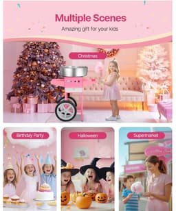 Velori Suikerspinmachine met Kar Roze 1000W - Professionele Cotton Candy Machine - 6 Suikerspinnen per Minuut - Temperatuurregeling - Feest Evenement Kermis — thumbnail 5