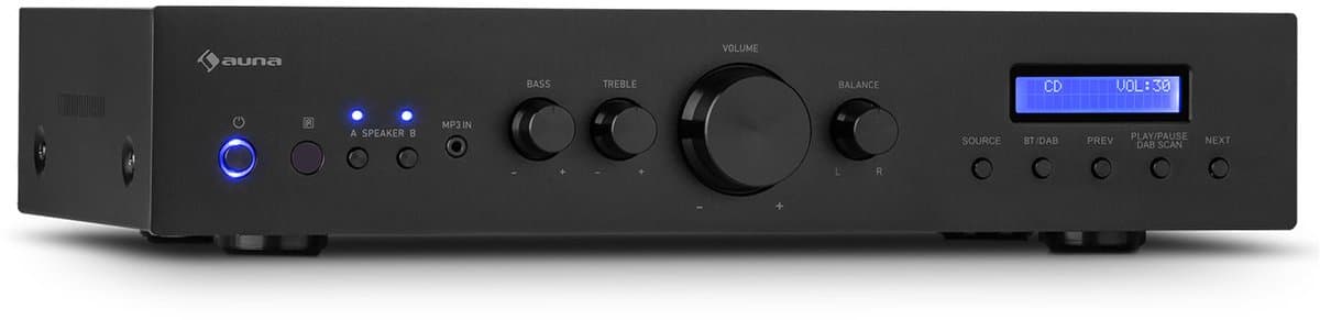 Auna Versterker, HiFi stereo mini-versterker, HiFi-versterker met bas- & treble-regelaar, 2-kanaals audioversterker, Stereo-versterker met afstandsbediening & DAB-radio, AV-receiver — afbeelding 1