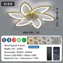 Plafondventilator met licht - Ventilatorlamp plafond - Comfort in huis - Stille DC motor - 78 cm - Goud — thumbnail 2