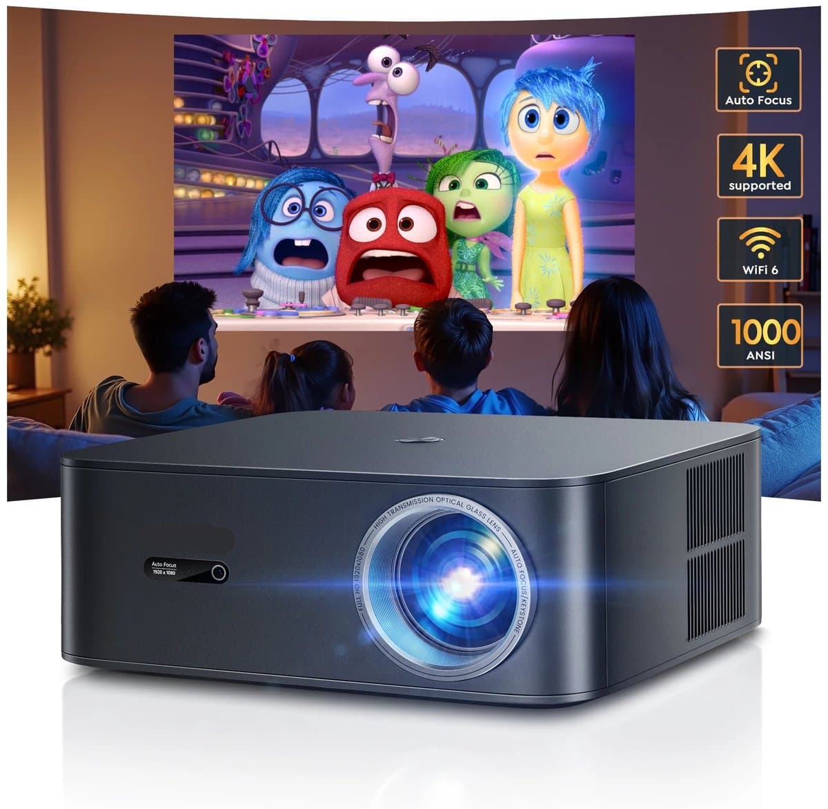 Beamer - Projector - Mini Projector - FHD 1080P - Bluetooth & WIFI – AI Auto Focus – 1000 ANSI Lumen – 30000 Lumen Helderheid – Auto-Focus – 4K Ondersteuning – EU Plug — afbeelding 1