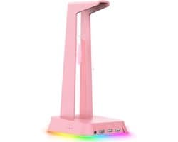 Hoofdtelefoonstandaard - Headset houder - Bureau organiseren - Met RGB verlichting - 10 x 10 x 10 mm - Roze