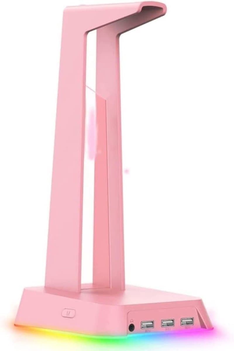 Hoofdtelefoonstandaard - Headset houder - Bureau organiseren - Met RGB verlichting - 10 x 10 x 10 mm - Roze — afbeelding 1
