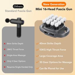 YYV Massagepistool met 16 opzetstukken, 3 modi en 30 instelbare snelheden, diepweefselmassager, 35 dB stille handmassager, mini massagepistool voor nek, voeten, rug, benen voor spierontspanning — thumbnail 2