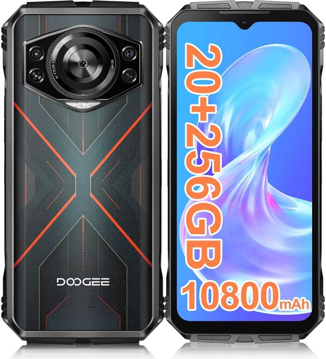 DOOGEE S Cyber - Robuuste smartphone - Smartphone - 20 GB RAM + 256 GB ROM (2 TB/TF) - 10800 mAh - 6,58" FHD+ 90 Hz-scherm - 50 MP AI-camera - IP68/IP69K waterdicht en schokbestendig - Android 14 - NFC & OTG - Rood — afbeelding 1