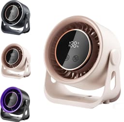 Bureau ventilator - Mini ventilator - USB ventilator - Hangventilator - Traploze snelheidsregeling met 199 standen - 8-uurs timer - LCD-display - Draagbare ventilator voor bureau, thuis op de camping - 14,8 x 7,4 x 15,6 cm - Beige — thumbnail 1