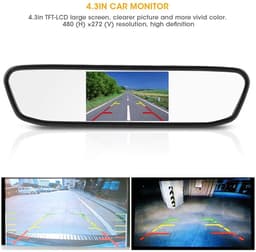 Dailygoody - OmGoods - Dailygoody - Mirror Dash Cam - Achteruitkijkspiegelcamera - 4,3 Inch LCD - Nachtzicht - 170° Groothoek - 2-kanaals Ingang - Geschikt voor Auto en — thumbnail 5