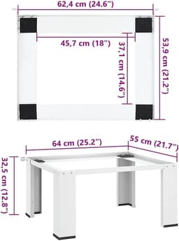 Wasmachine Onderstel - Droger Platform - Huishoudelijk Werk - Stabiel Staal - 64 x 55 x 325 cm - Wit — thumbnail 3