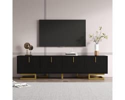 Tv-meubel Zwart - Tv-kast Woonkamer - Opbergen Media - Gouden Details - 160x38x44.5cm - Zwart