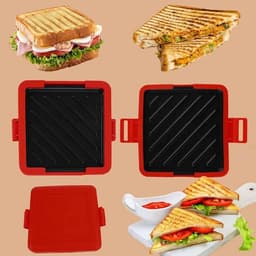 Sandwichmaker Magnetron - Panini Grill - Snelle Maaltijden - Vaatwasmachinebestendig - Compact Ontwerp - Rood — thumbnail 4