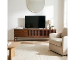 Lowboard TV Meubel - Dressoir Kast - Woonkamer Opbergen - Lamellen Schuifdeuren - 180x52x41 cm - Kastanje