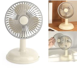 Allecto - Vintage Bureauventilator - Retro Tafelventilator - Draagbaar en Oplaadbaar - Licht geel - Makkelijk Schoon Te Maken - Geschikt voor Stude.. — thumbnail 1
