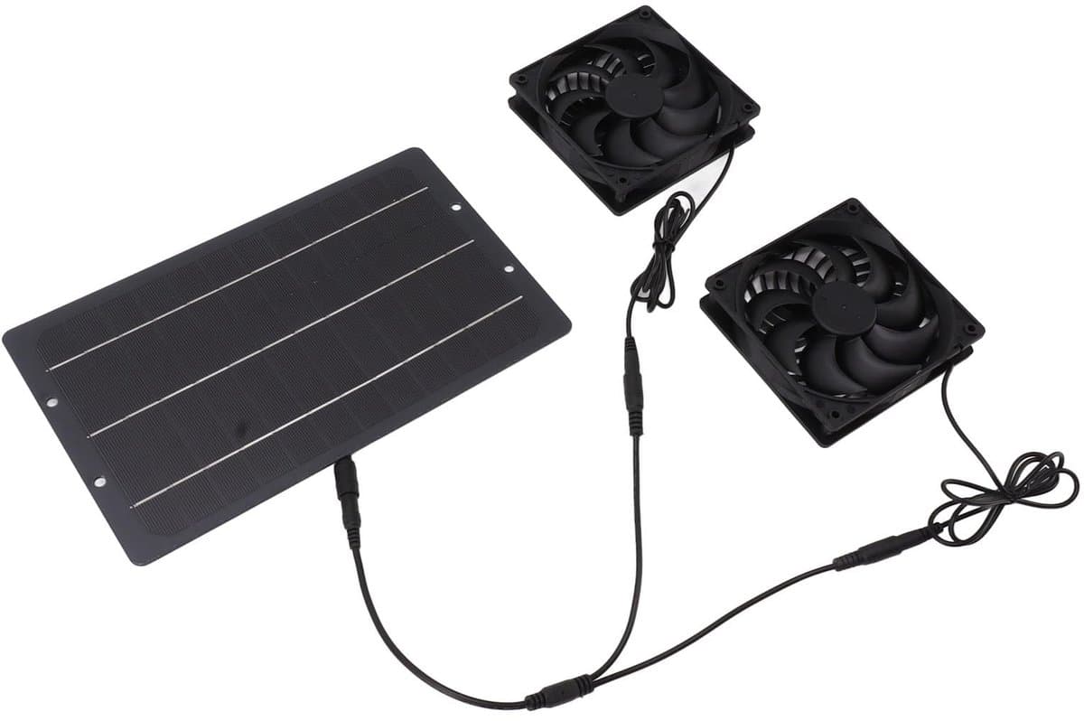 aladdien - Zonnepaneel Ventilator Kit - 10W Dubbele Uitlaat - Weerbestendig - Geschikt voor Kippenhokken en Kassen - Wandmontage - Multifunctioneel — afbeelding 1