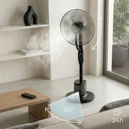 Ventilator met Vernevelaar - Verkoeler Luchtkoeler - Kamertemperatuur Verlagen - 3 standen en Modi - 90 W - Zwart — thumbnail 2