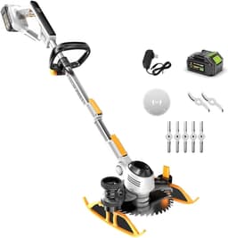 Accu grasmaaier - Elektrische trimmer - Tuinonderhoud - Drie messen - 16 cm maaibreedte - Zwart — thumbnail 1