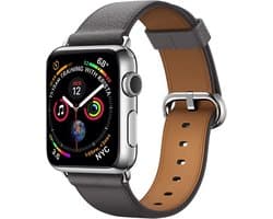 By Qubix - Geschikt voor Apple Watch bandje - Classic lederen bandje - Grijs - Geschikt voor Apple Watch 44mm / 45mm / 46mm / 49mm (Ultra 1,2 en 3) - Smartwatch bandje - leren smartwatchbandje - Horlogebandje