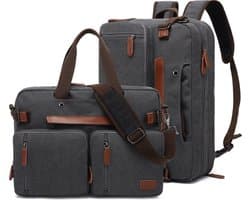 Laptoptas 2 in 1 Laptop Rugtas Schoudertas voor 15.6 inch laptop – canvas grijs
