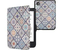 kwmobile e-reader hoesje geschikt voor Kobo Clara 2E hoes - E reader flip case met magnetische sluiting - Ereader cover - Marokkaanse Tegels Bont design in blauw / oranje / wit