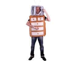 PartyXplosion - Vrijgezellenfeest Kostuum - Grappig Nachtkastje Met Televisie Kostuum - Bruin, Wit / Beige - One size - Carnavalskleding - Verkleedkleding