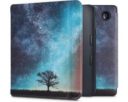 kwmobile hoes geschikt voor Kobo Libra 2 - Magnetische sluiting - E reader cover in blauw / grijs / zwart - Sterrenstelsel en Boom design