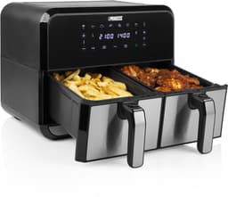 Princess Double Basket Airfryer 182074 - Dubbele Airfryer - 9 liter - 2 manden - XL - 8 programma's- 2400W - Dubbele heteluchtfriteuse - PFAS vrij - Touchscreen - RVS/Zwart - Sync functie — thumbnail 1