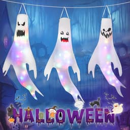 Halloween windzakken met gekleurde LED verlichting - Spooktuindecoratie voor binnen en buiten — thumbnail 3