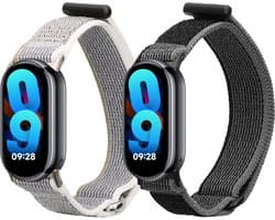 kwmobile Horlogebandjes geschikt voor Xiaomi Mi Band 10 / Mi Band 9 / 8 - 2 x Nylon Smartwatch bandje in zwart / donkergrijs / groen.