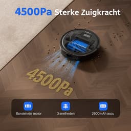 Robotstofzuiger TEENDOW D10Smax met 3 zuigstanden tot 4500Pa, 250 ml watertank, LDS-laserdetectie, app- en Google-assistentbesturing, lange accuduur van 120 minuten, stil (<70dB), en automatische oplading. — thumbnail 7