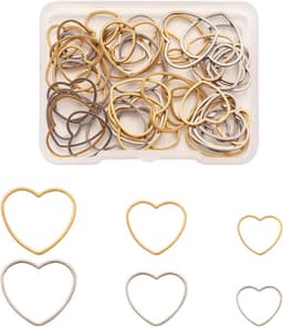 Set van 60 roestvrijstalen holle hartvormige bedelhangers in goud en zilver, met oorbelringen in 3 maten voor het maken van DIY sieraden — thumbnail 1
