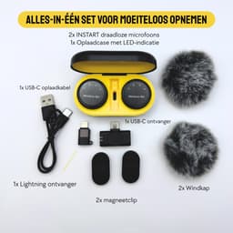 INSTART® - Draadloze microfoon - 2 stuks - lavalier - dasspeld - oplaadcase - windshields - telefoon microfoon — thumbnail 5