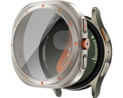 Bandz 'Square' hoesje met screenprotector geschikt voor Samsung Galaxy Watch 7 - 44mm - hard plastic beschermhoes - glazen screen protector - Full cover case + screenprotector (titanium naturel)