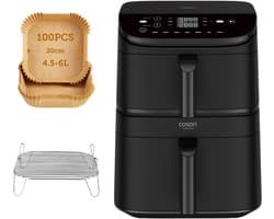 Cosori XXL Airfryer Turbo Tower - 10.8 liter inhoud - 2 manden apart in te stellen - 7 programma's - met 100 stuks bakpapier — afbeelding 1