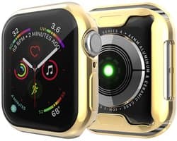 By Qubix - Siliconen case (volledig beschermd) 40mm - Goud - Geschikt voor Apple watch 40mm hoesje - screenprotector - Bescherming iWatch - Bescherm hoesje