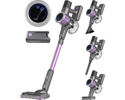 Auronic Steelstofzuiger Draadloos 350W - Draadloze Stofzuiger - HEPA Filter - Zelfstaand - Extra Accu - Op Accu - Zonder Zak - Kruimeldief - Vacuum Cleaner - Grijs/Paars