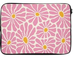 Laptophoes 13 inch - Bloemen - Patroon - Roze - Beige - Oranje - Laptop sleeve - Binnenmaat 32x22,5 cm - Zwarte achterkant