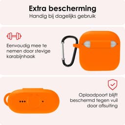 Hoes - Geschikt voor Apple AirPods 4 - Siliconen Hoesje met Clip - Silicone Case Cover - Oranje — thumbnail 5