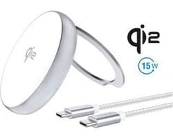 4Smarts Qi2 Draadloze MagSafe Oplader met Kickstand 15W Zilver / Wit